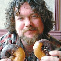 Sunnymoon double donut, half-chocolate, half-vanilla Sunnymoon double donut, half-chocolate, half-vanilla