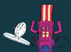 Shaky Bacon as Galactus and Joe Egg as The Silver Surfer by Dan Goodsell