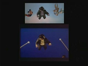 Bob Hoskins acting with Mickey Mouse and Bugs Bunny on a bluescreen from Who Framed Roger Rabbit Bob Hoskins acting with Mickey Mouse and Bugs Bunny on a bluescreen from Who Framed Roger Rabbit