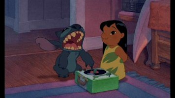 Lilo and Stitch play with a record player Lilo and Stitch play with a record player