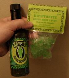 Krypto Hot Sauce and Kryptonite Rock Candy from Metropolis, Illinois Krypto Hot Sauce and Kryptonite Rock Candy from Metropolis, Illinois