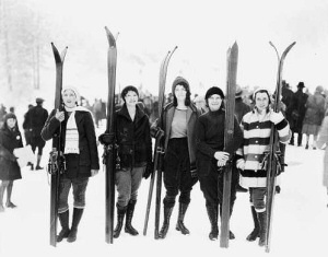 Five Women Posed with Skis Five Women Posed with Skis