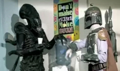 Alien and Boba Fett at the water cooler of the J. Hasbien Talent Agency Alien and Boba Fett at the water cooler of the J. Hasbien Talent Agency