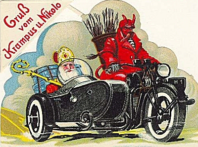 Santa Claus and Krampus on a motorcycle Santa Claus and Krampus on a motorcycle