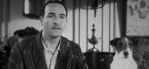 Jean Dujardin and Uggie from The Artist Jean Dujardin and Uggie from The Artist