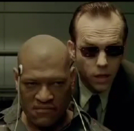 Laurence Fishburne and Hugo Weaving in The Matrix Laurence Fishburne and Hugo Weaving in The Matrix