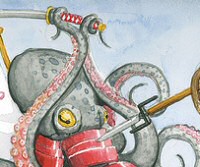Octopus vs. Squid, a watercolor by Phineas X. Jones Octopus vs. Squid, a watercolor by Phineas X. Jones