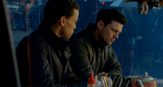 Almost Human: Michael Ealy and Karl Urban, eating noodles and homage-ing Blade Runner. Yes, again. Almost Human: Michael Ealy and Karl Urban, eating noodles and homage-ing Blade Runner. Yes, again.