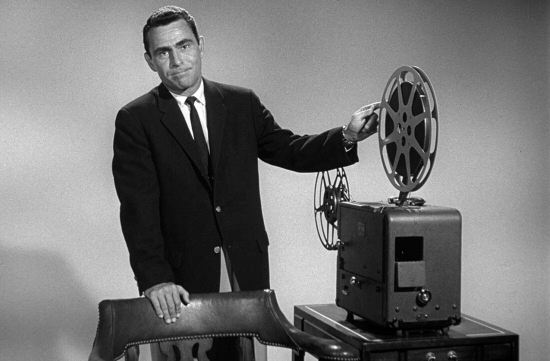 Rod Serling with film projector Rod Serling with film projector